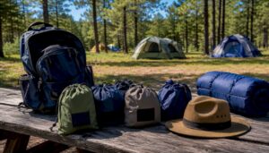 Organized scout camp clothing in labeled bags