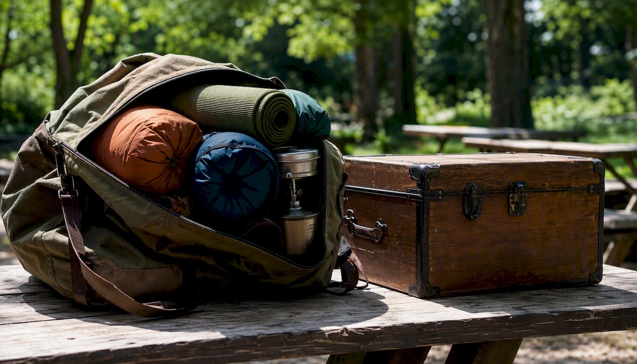 Organized footlocker and duffel bag with scout gear